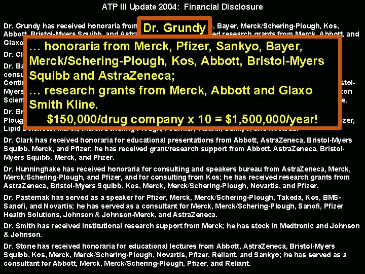 ATP III Update 2004: Financial Disclosure Dr. Grundy has received honoraria from Merck, Pfizer,