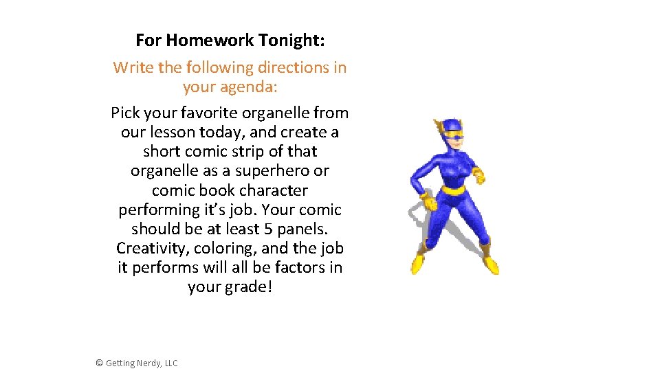 For Homework Tonight: Write the following directions in your agenda: Pick your favorite organelle