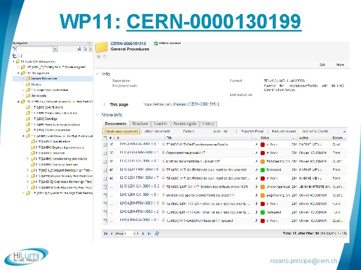 WP 11: CERN-0000130199 rosario. principe@cern. ch 