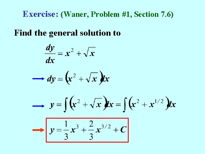 Exercise: (Waner, Problem #1, Section 7. 6) Find the general solution to 