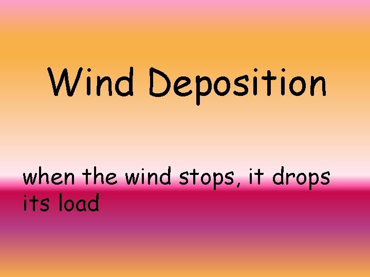 Wind Deposition when the wind stops, it drops its load 