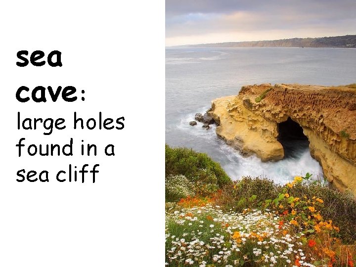 sea cave: large holes found in a sea cliff 