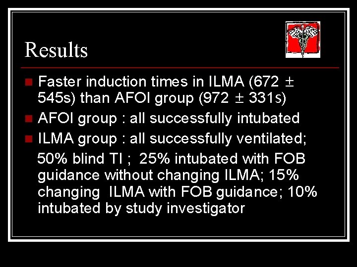 Results Faster induction times in ILMA (672 ± 545 s) than AFOI group (972