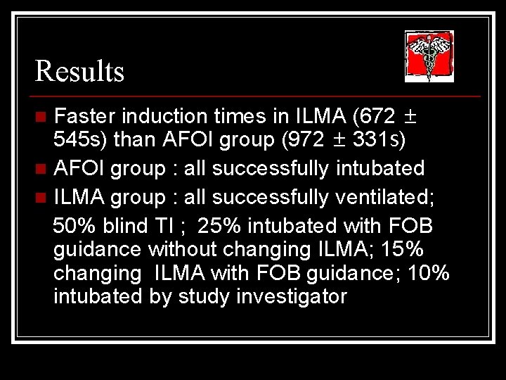 Results Faster induction times in ILMA (672 ± 545 s) than AFOI group (972