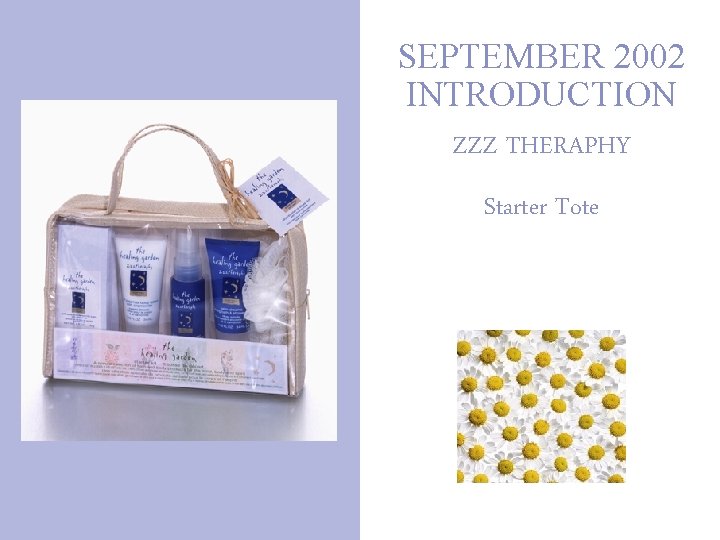 SEPTEMBER 2002 INTRODUCTION ZZZ THERAPHY Starter Tote 