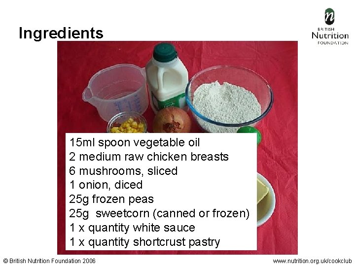 Ingredients 15 ml spoon vegetable oil 2 medium raw chicken breasts 6 mushrooms, sliced