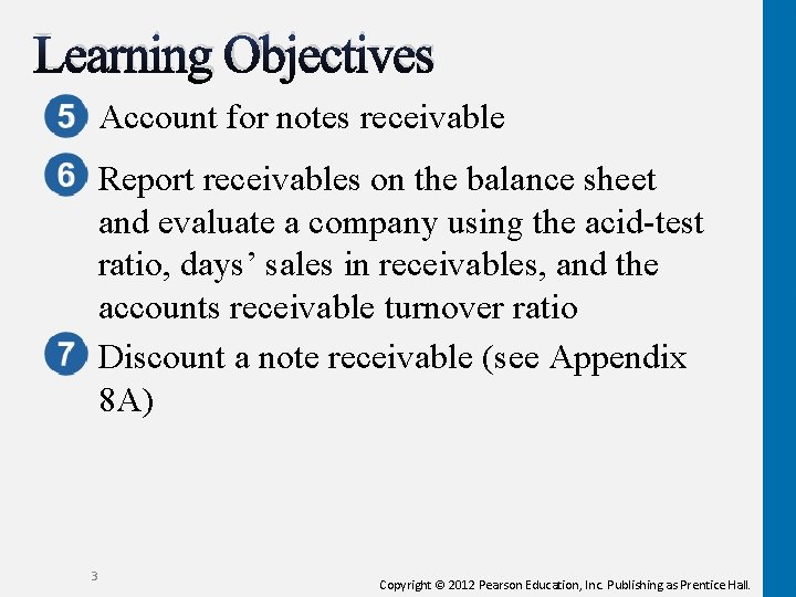 Learning Objectives Account for notes receivable Report receivables on the balance sheet and evaluate