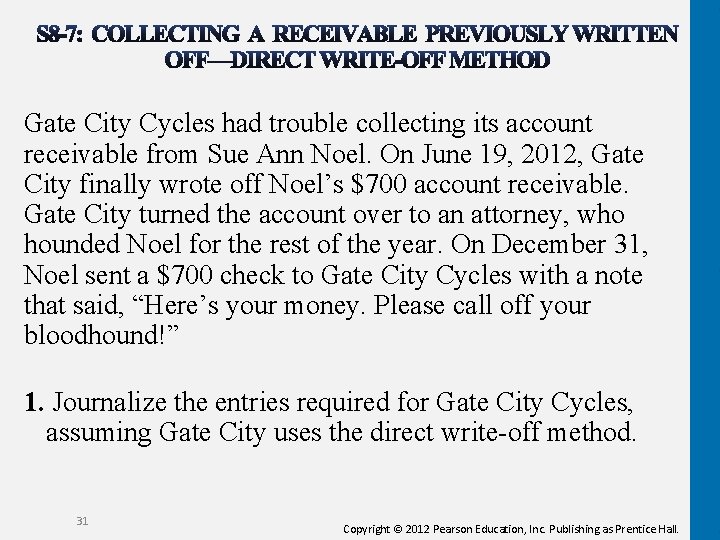 Gate City Cycles had trouble collecting its account receivable from Sue Ann Noel. On