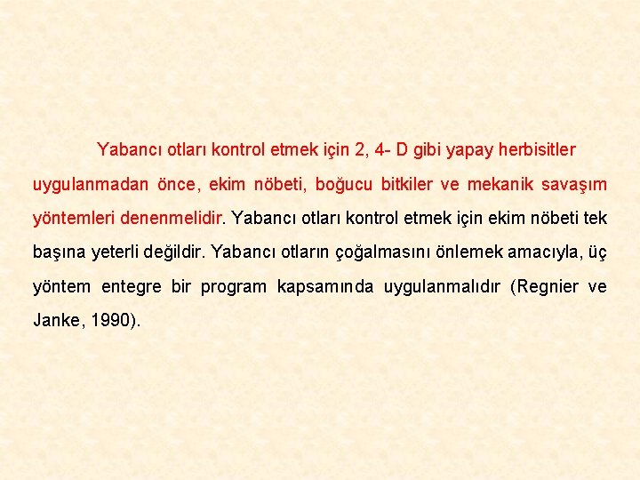 Yabancı otları kontrol etmek için 2, 4 - D gibi yapay herbisitler uygulanmadan önce,