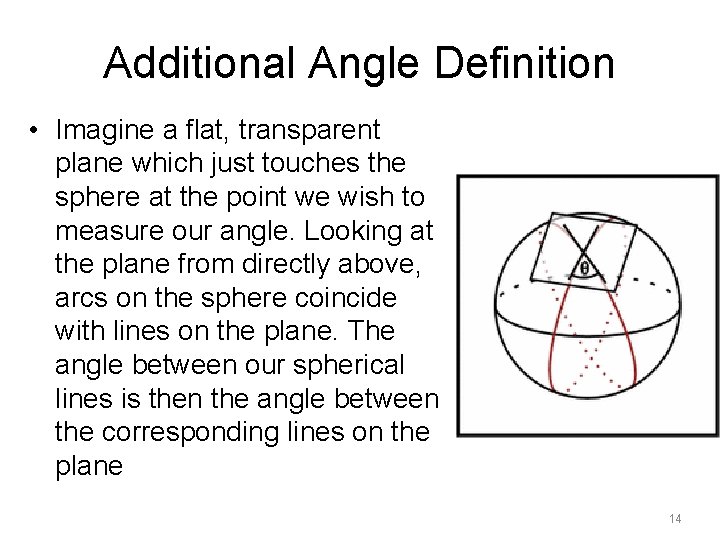 Additional Angle Definition • Imagine a flat, transparent plane which just touches the sphere