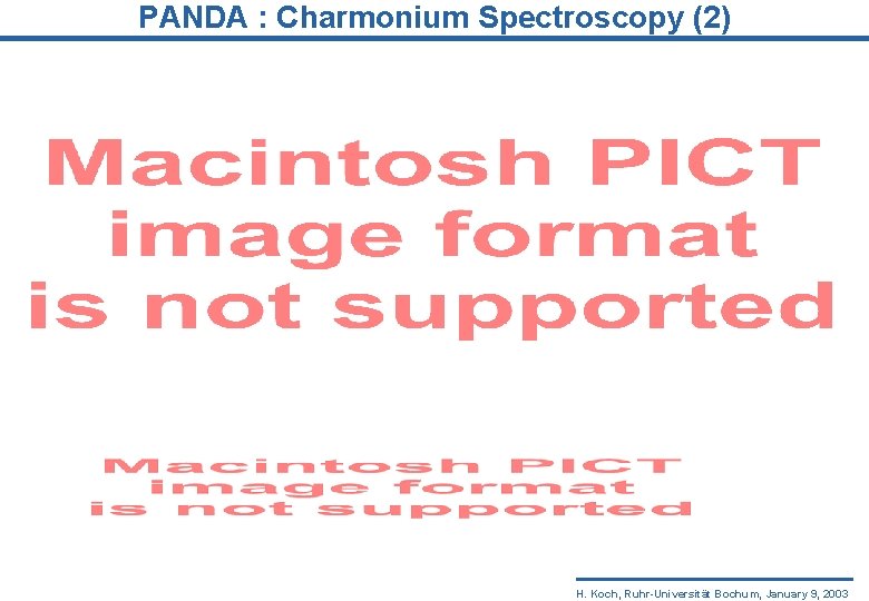 PANDA : Charmonium Spectroscopy (2) H. Koch, Ruhr-Universität Bochum, January 9, 2003 