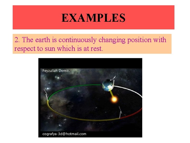EXAMPLES 2. The earth is continuously changing position with respect to sun which is