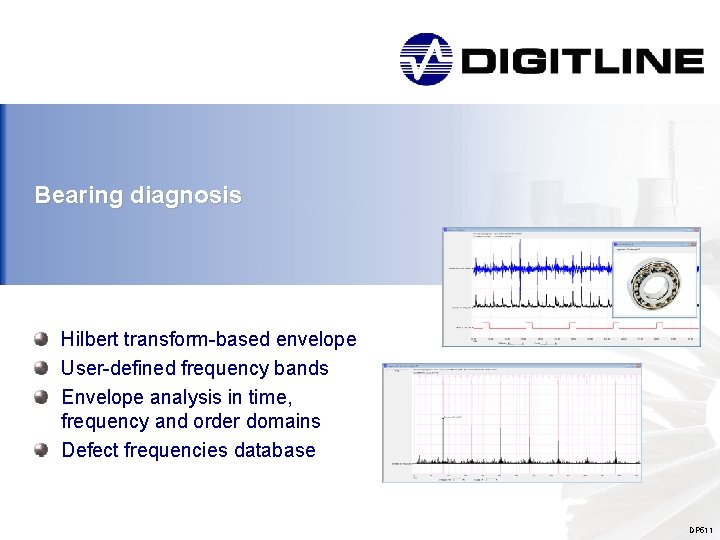 Bearing diagnosis Hilbert transform-based envelope User-defined frequency bands Envelope analysis in time, frequency and