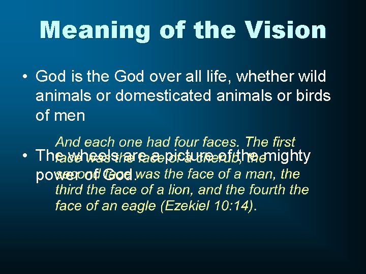 Meaning of the Vision • God is the God over all life, whether wild
