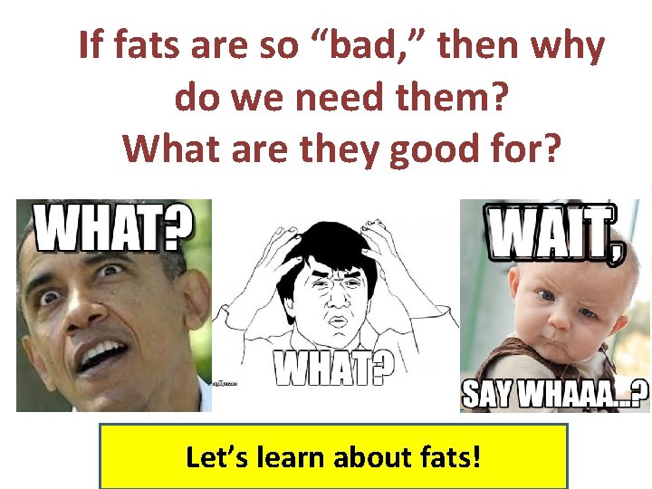 If fats are so “bad, ” then why do we need them? What are