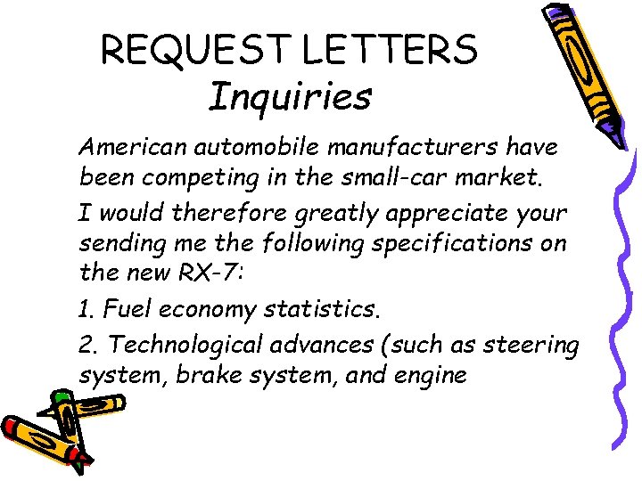 REQUEST LETTERS Inquiries American automobile manufacturers have been competing in the small-car market. I