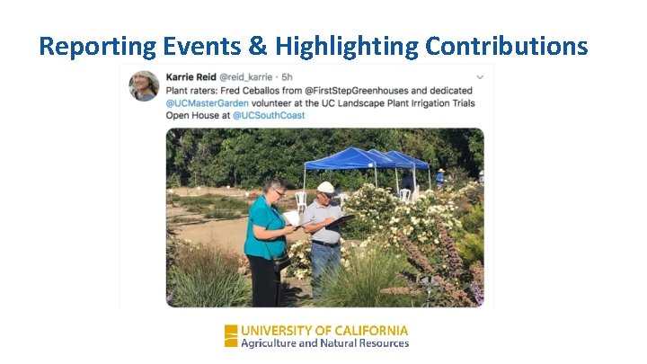 Reporting Events & Highlighting Contributions 