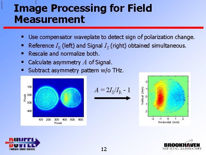 Image Processing for Field Measurement § § § Use compensator waveplate to detect sign