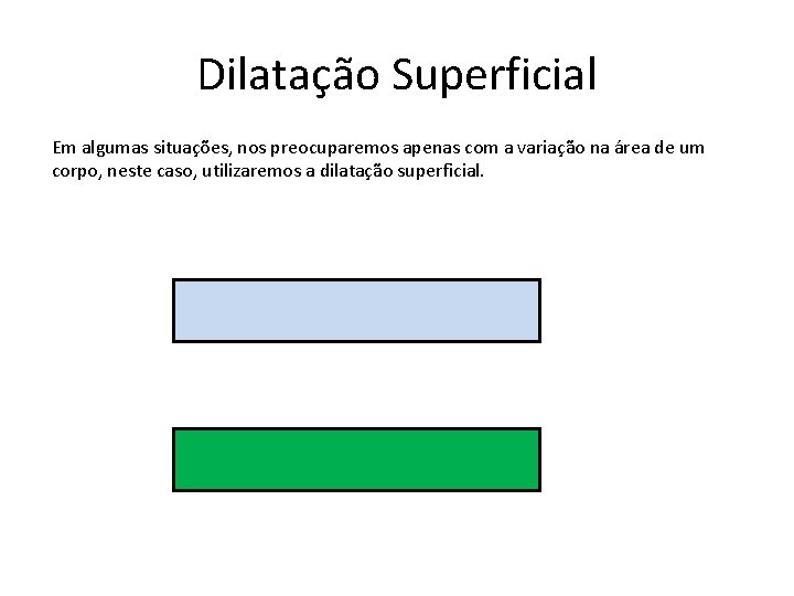 Dilatação Superficial Em algumas situações, nos preocuparemos apenas com a variação na área de