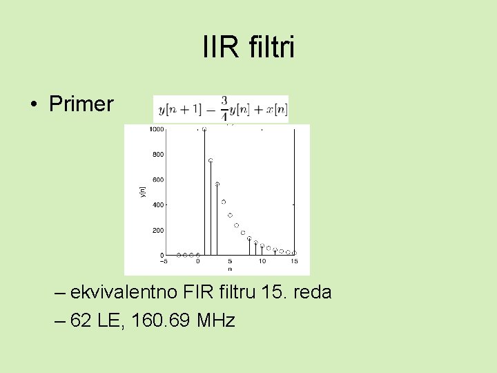 IIR filtri • Primer – ekvivalentno FIR filtru 15. reda – 62 LE, 160.