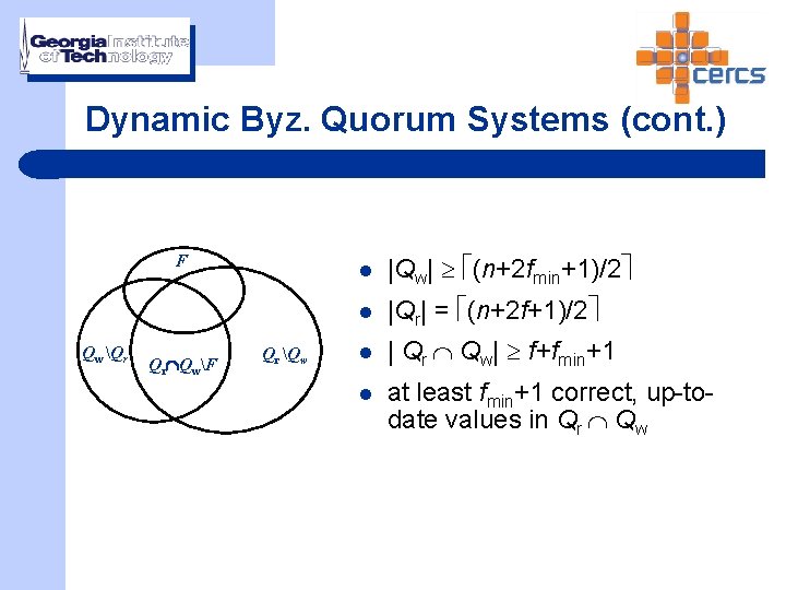 Dynamic Byz. Quorum Systems (cont. ) F Qw Qr Qr QwF Qr Qw l