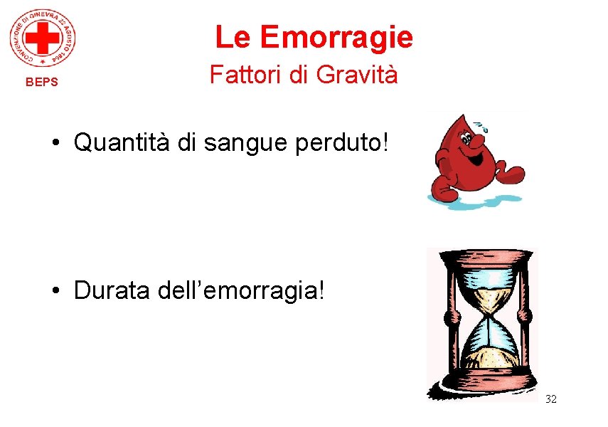 Le Emorragie BEPS Fattori di Gravità • Quantità di sangue perduto! • Durata dell’emorragia!