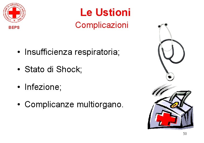 Le Ustioni BEPS Complicazioni • Insufficienza respiratoria; • Stato di Shock; • Infezione; •