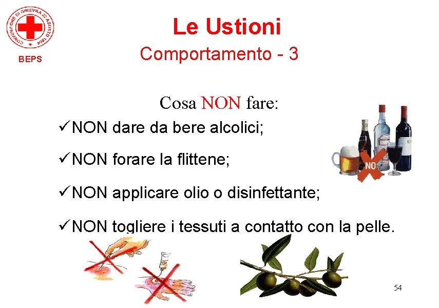 Le Ustioni BEPS Comportamento - 3 Cosa NON fare: üNON dare da bere alcolici;