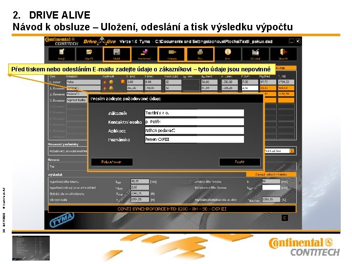 2. DRIVE ALIVE Návod k obsluze – Uložení, odeslání a tisk výsledku výpočtu 30