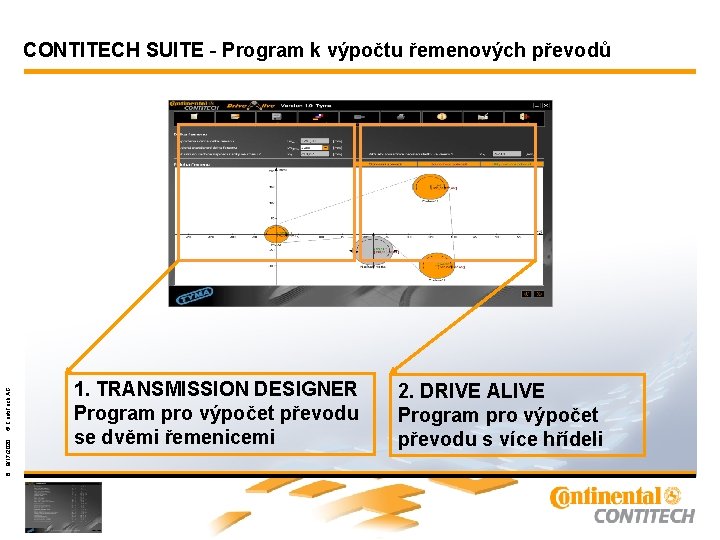 1. TRANSMISSION DESIGNER Program pro výpočet převodu se dvěmi řemenicemi 8 9/17/2020 © Conti.