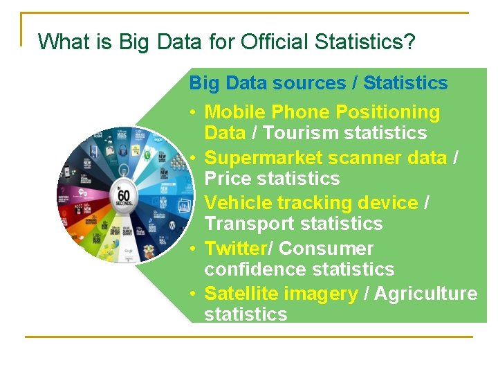 What is Big Data for Official Statistics? Big Data sources / Statistics • Mobile