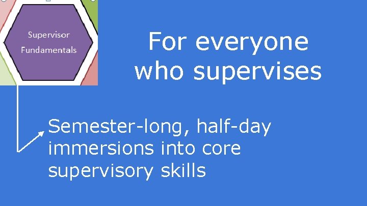 For everyone who supervises Semester-long, half-day immersions into core supervisory skills 