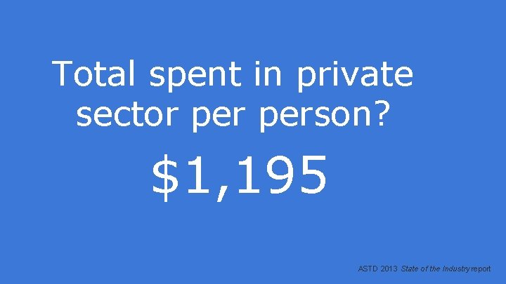Total spent in private sector person? $1, 195 ASTD 2013 State of the Industry