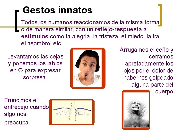 Gestos innatos Todos los humanos reaccionamos de la misma forma o de manera similar,