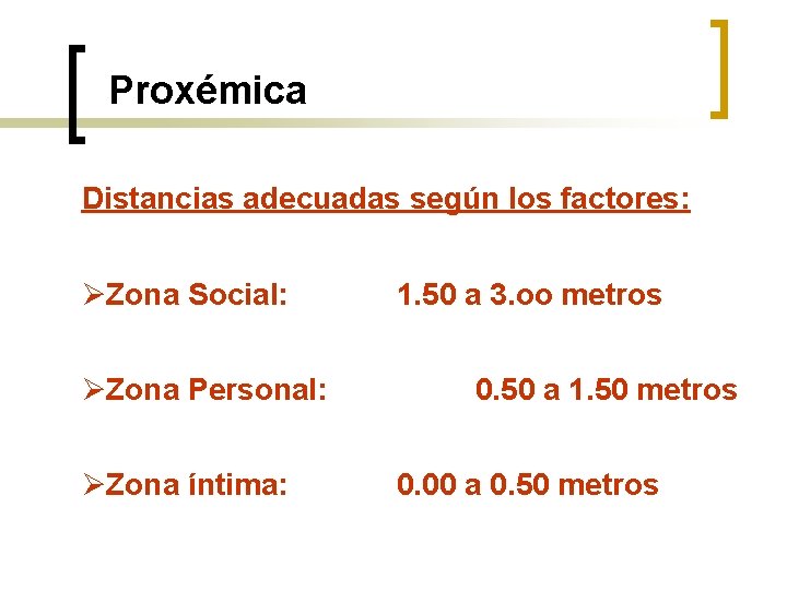 Proxémica Distancias adecuadas según los factores: ØZona Social: ØZona Personal: ØZona íntima: 1. 50