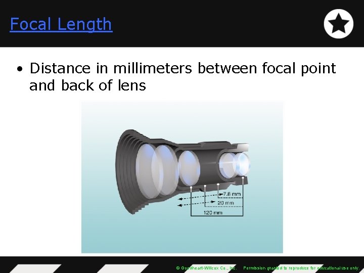 Focal Length • Distance in millimeters between focal point and back of lens ©