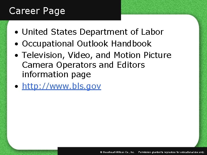 Career Page • United States Department of Labor • Occupational Outlook Handbook • Television,