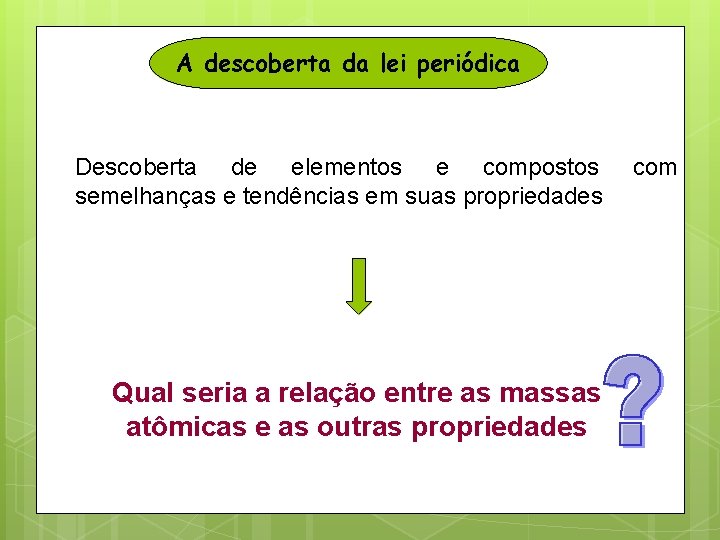 A descoberta da lei periódica Descoberta de elementos e compostos semelhanças e tendências em