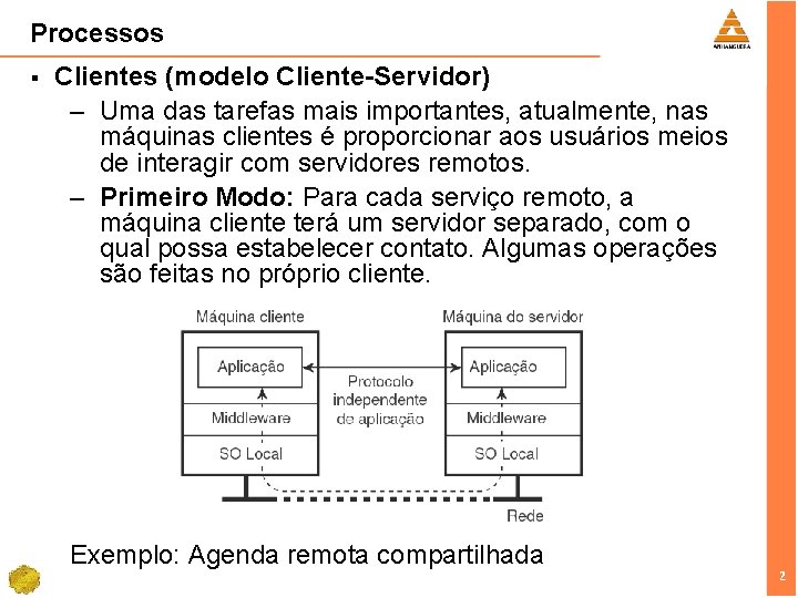 Processos § Clientes (modelo Cliente-Servidor) – Uma das tarefas mais importantes, atualmente, nas máquinas