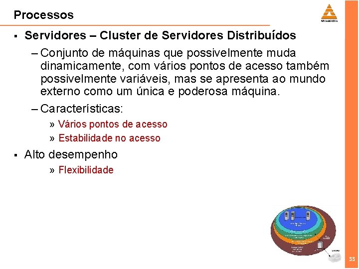 Processos § Servidores – Cluster de Servidores Distribuídos – Conjunto de máquinas que possivelmente