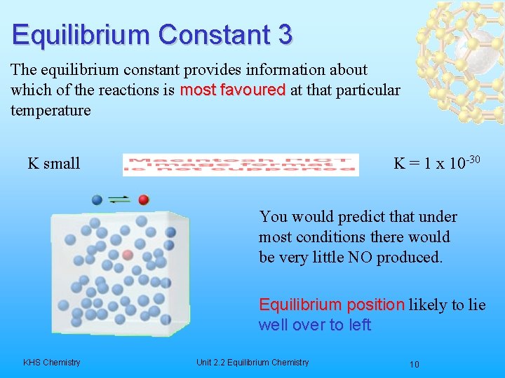 Equilibrium Constant 3 The equilibrium constant provides information about which of the reactions is