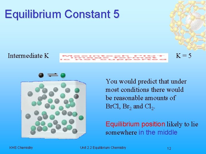 Equilibrium Constant 5 Intermediate K K=5 You would predict that under most conditions there