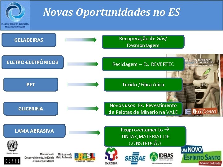 Novas Oportunidades no ES GELADEIRAS ELETRO-ELETRÔNICOS Recuperação de Gás/ Desmontagem Reciclagem – Ex. REVERTEC