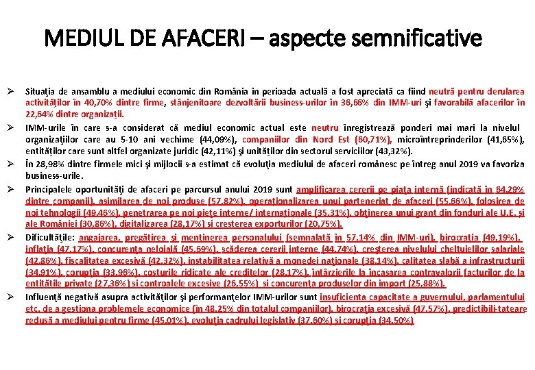 MEDIUL DE AFACERI – aspecte semnificative Situaţia de ansamblu a mediului economic din România