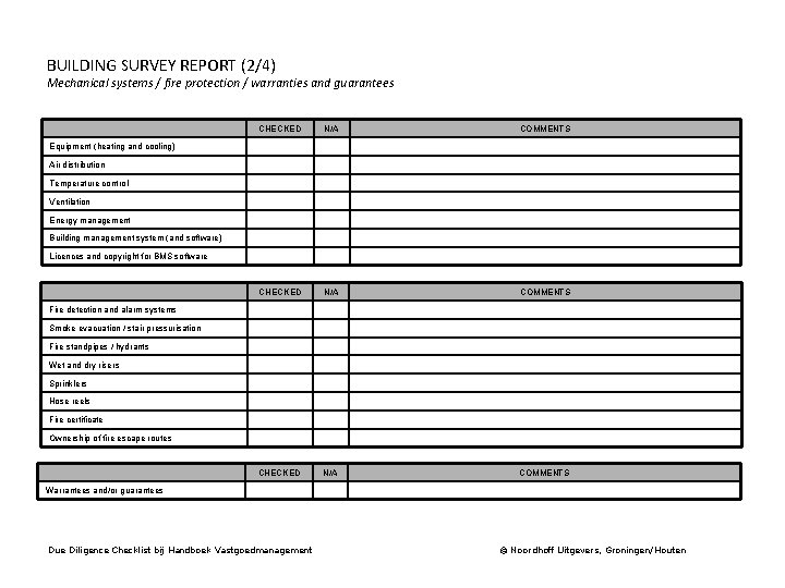 BUILDING SURVEY REPORT (2/4) Mechanical systems / fire protection / warranties and guarantees CHECKED