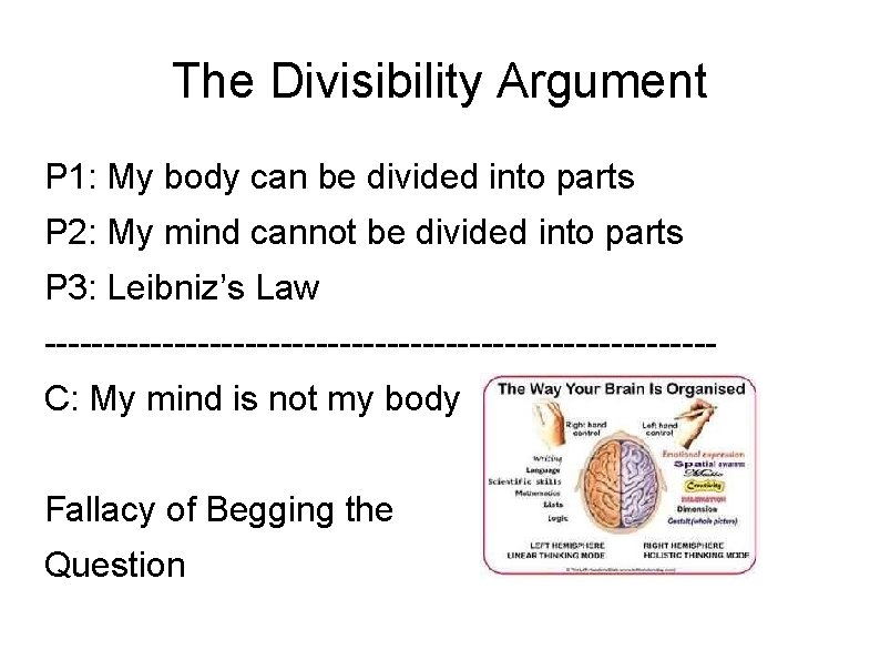 The Divisibility Argument P 1: My body can be divided into parts P 2: