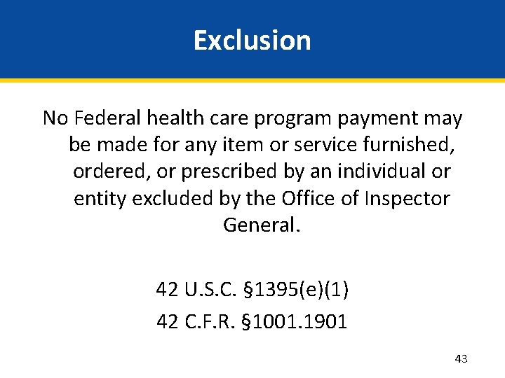 Exclusion No Federal health care program payment may be made for any item or