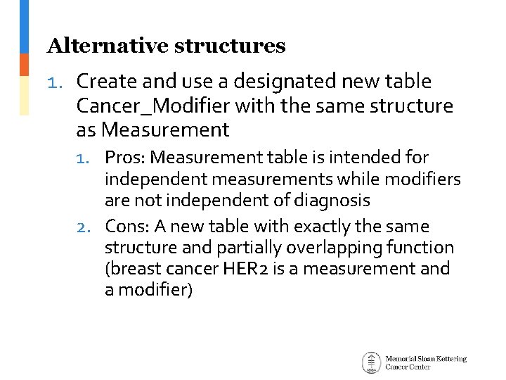 Alternative structures 1. Create and use a designated new table Cancer_Modifier with the same