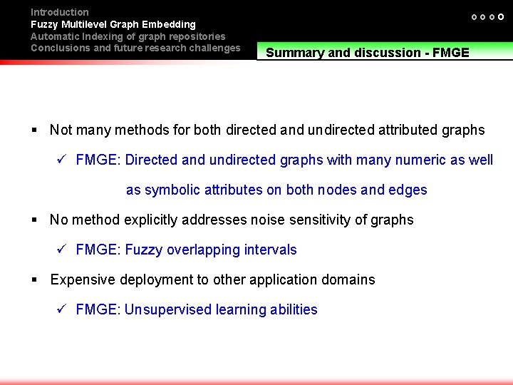 Introduction Fuzzy Multilevel Graph Embedding Automatic Indexing of graph repositories Conclusions and future research