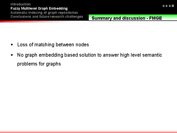 Introduction Fuzzy Multilevel Graph Embedding Automatic Indexing of graph repositories Conclusions and future research